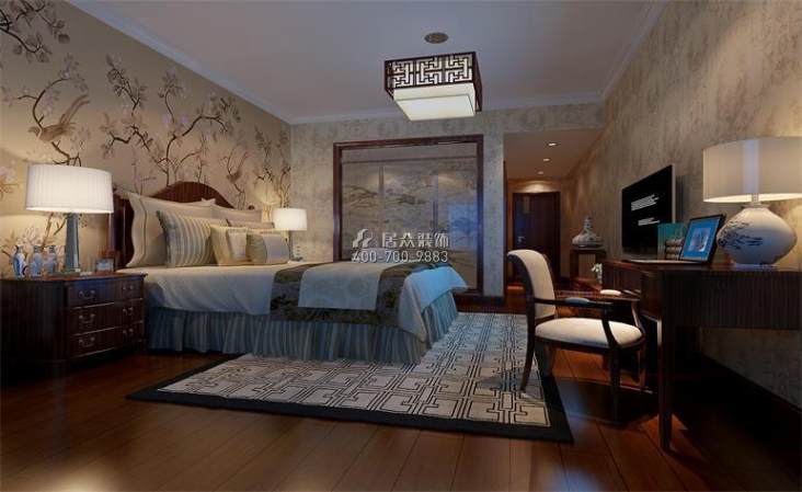 美的城186平方米中式风格平层户型卧室装修效果图
