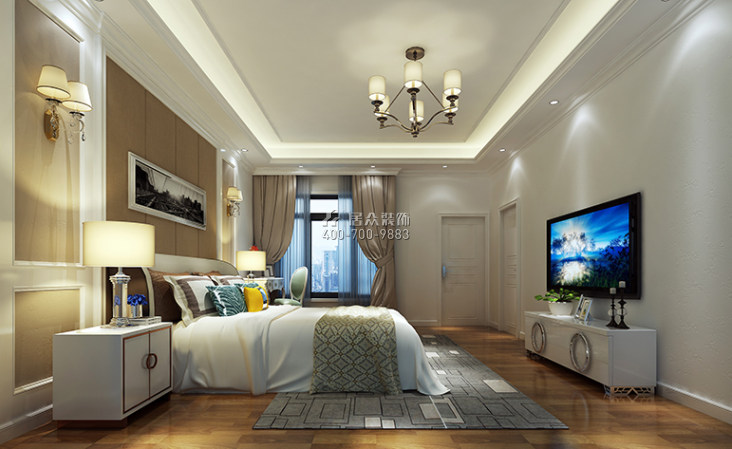 保利紫山260平方米现代简约风格别墅户型卧室装修效果图