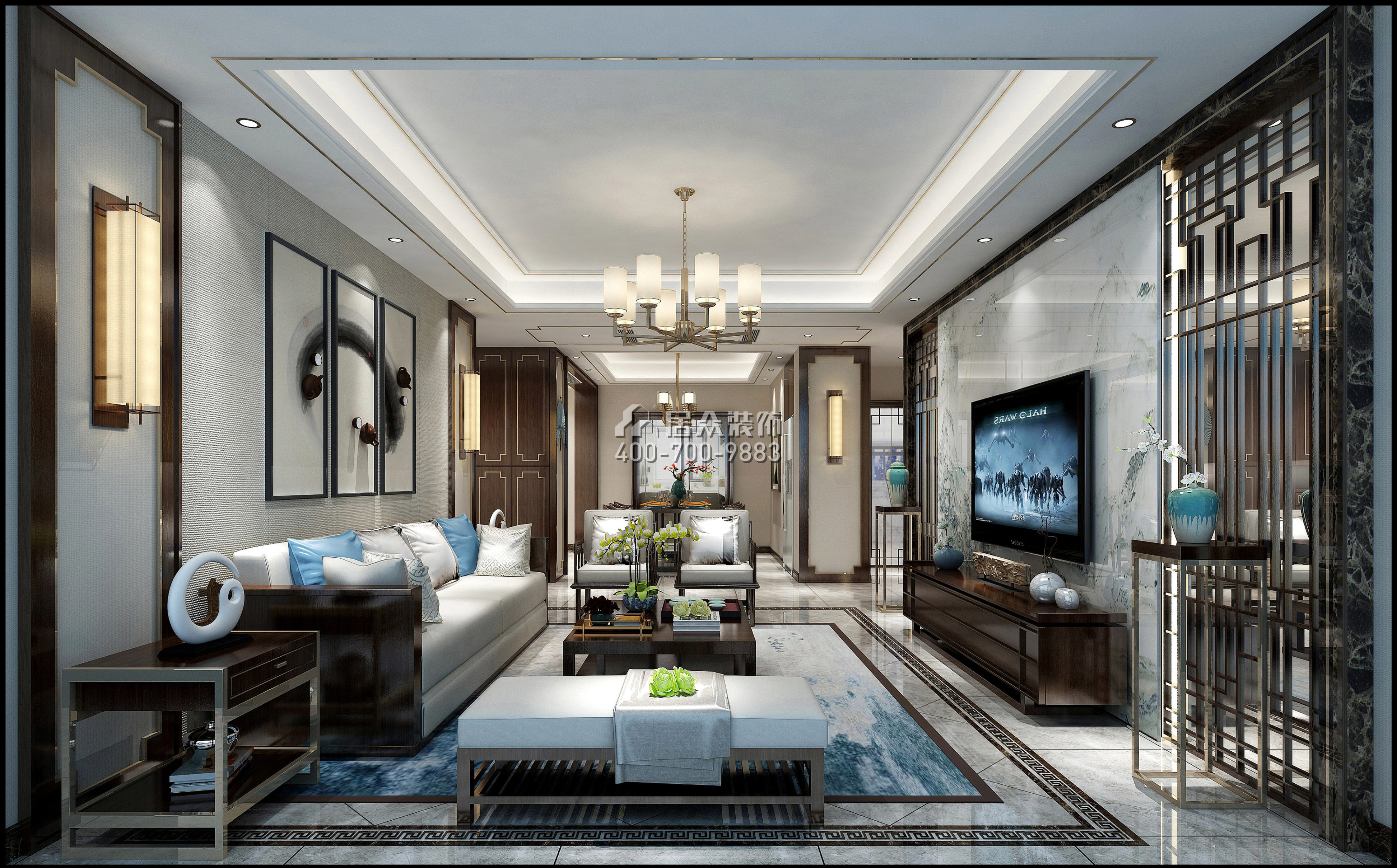狮山御园143平方米中式风格平层户型客厅装修效果图