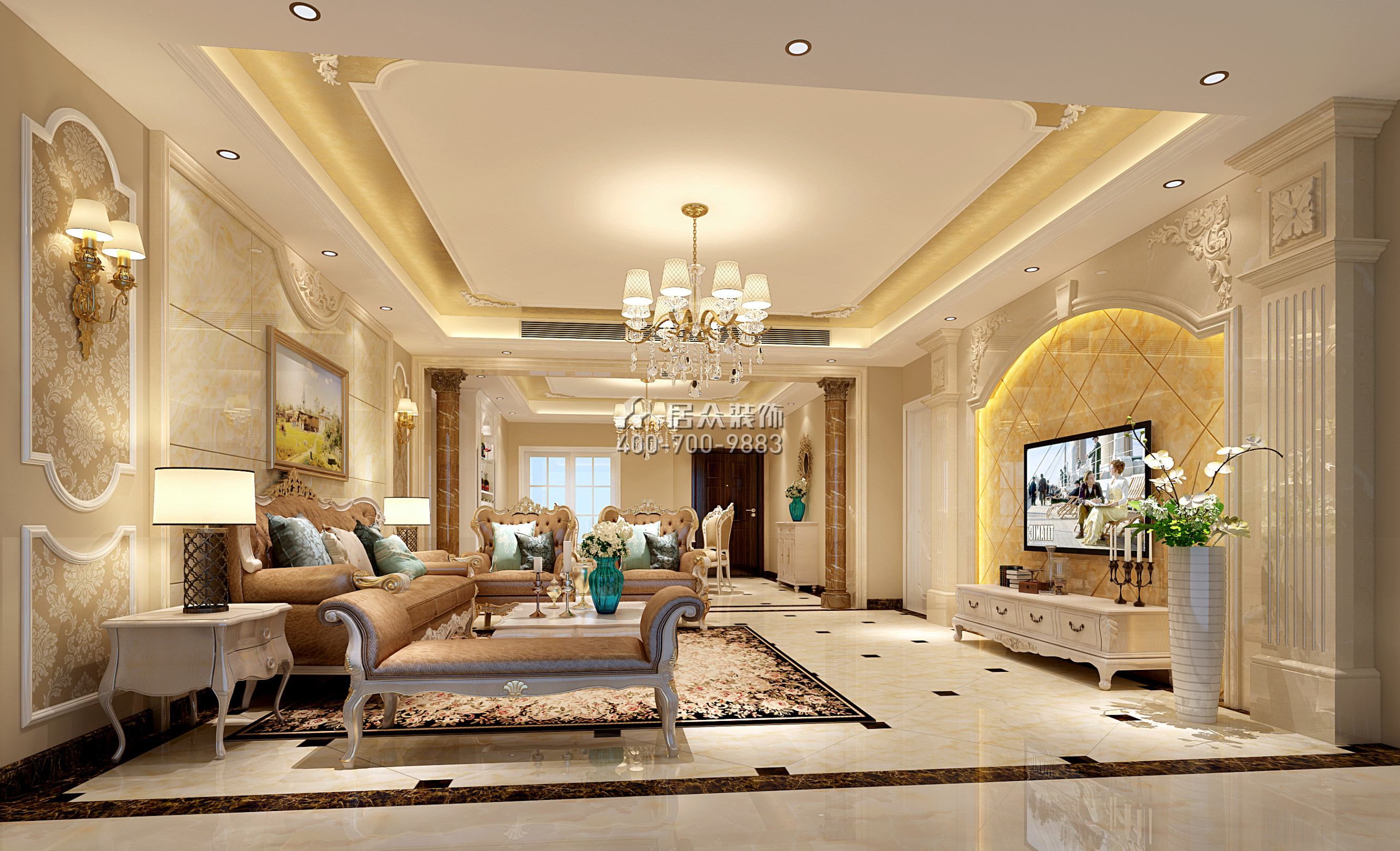 锦绣御园200平方米欧式风格平层户型客厅装修效果图