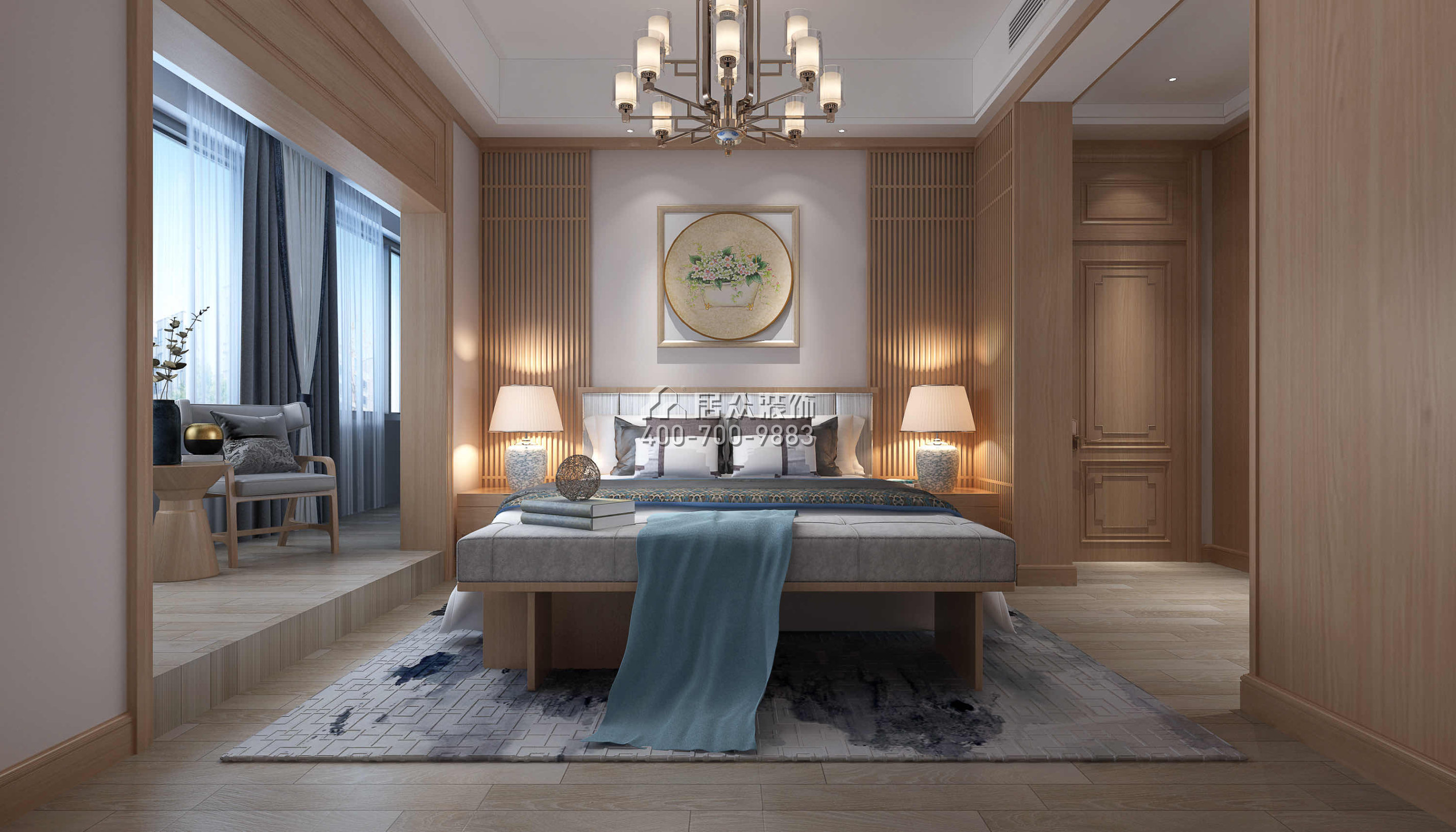 万丰上院600平方米中式风格别墅户型卧室装修效果图