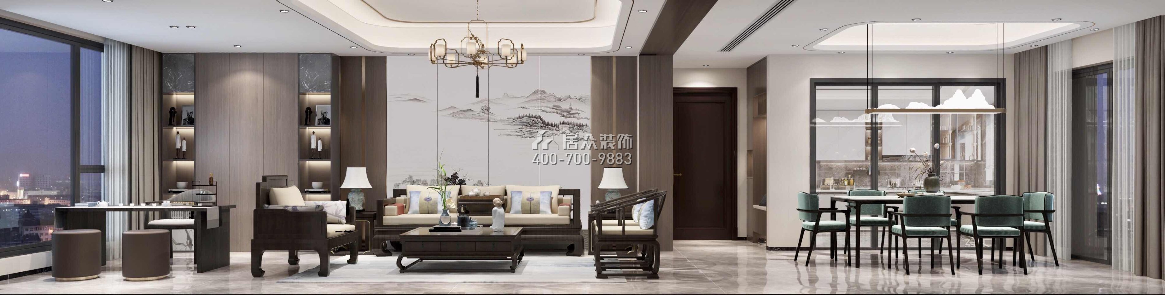 翠湖香山140平方米中式风格平层户型客餐厅一体装修效果图