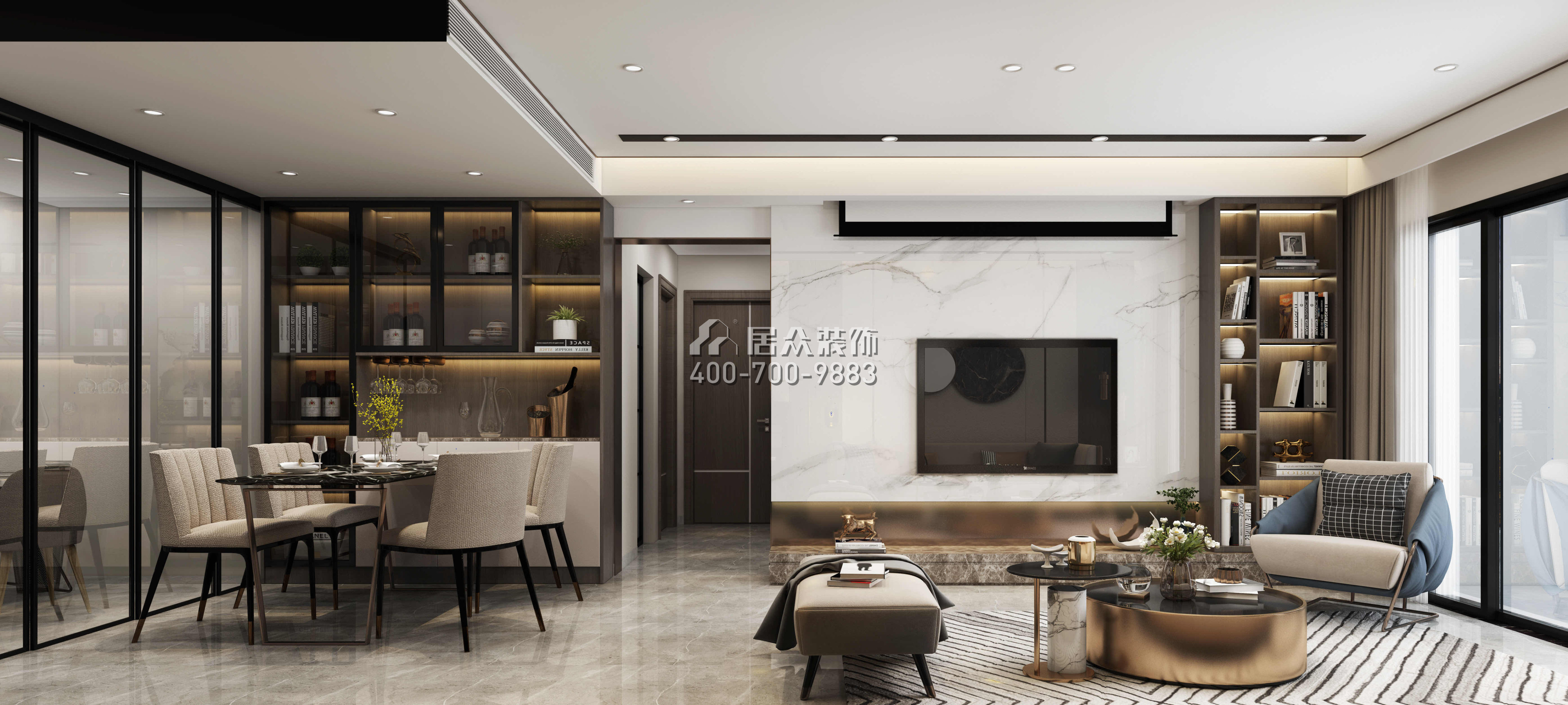 香逸名园105平方米现代简约风格平层户型客厅装修效果图