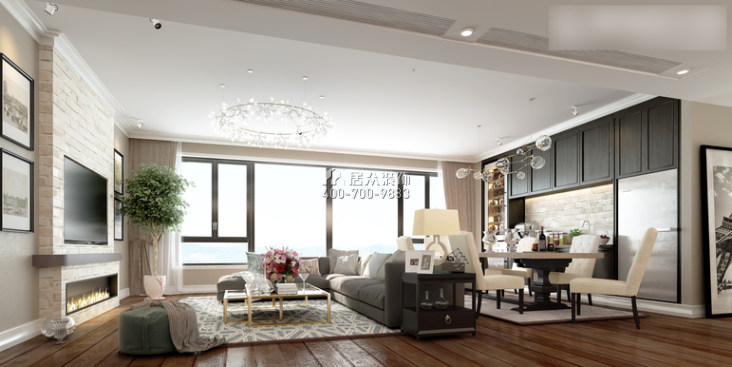 保利西海岸180平方米美式风格平层户型客厅装修效果图