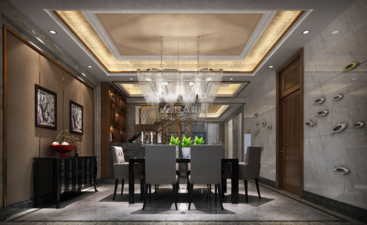 湘江一号370平方米中式风格别墅户型餐厅装修效果图