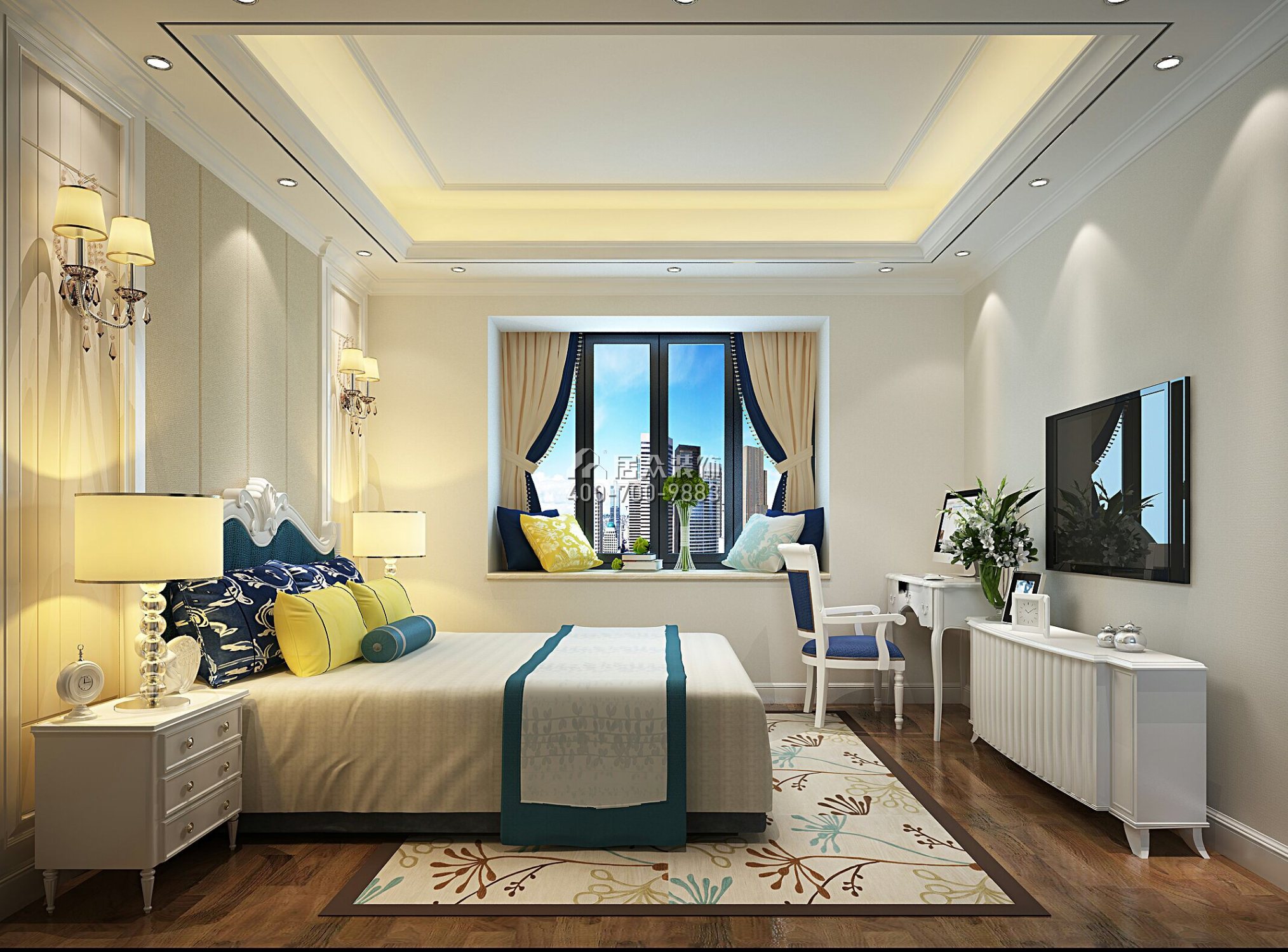 海逸豪庭御峰321平方米美式风格别墅户型卧室装修效果图