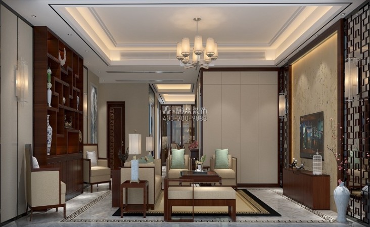 世茂玉錦灣213平方米中式風格平層戶型客廳裝修效果圖