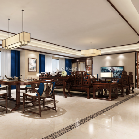 纯水岸255平方米中式风格平层户型客厅装修效果图