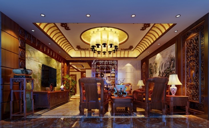 紫麟山286平方米中式风格平层户型客厅装修效果图