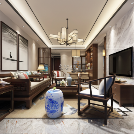 卓能110平方米中式风格平层户型客厅装修效果图