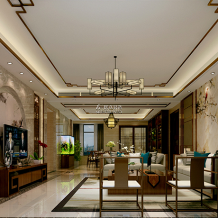 保利中悦220平方米中式风格平层户型客厅装修效果图