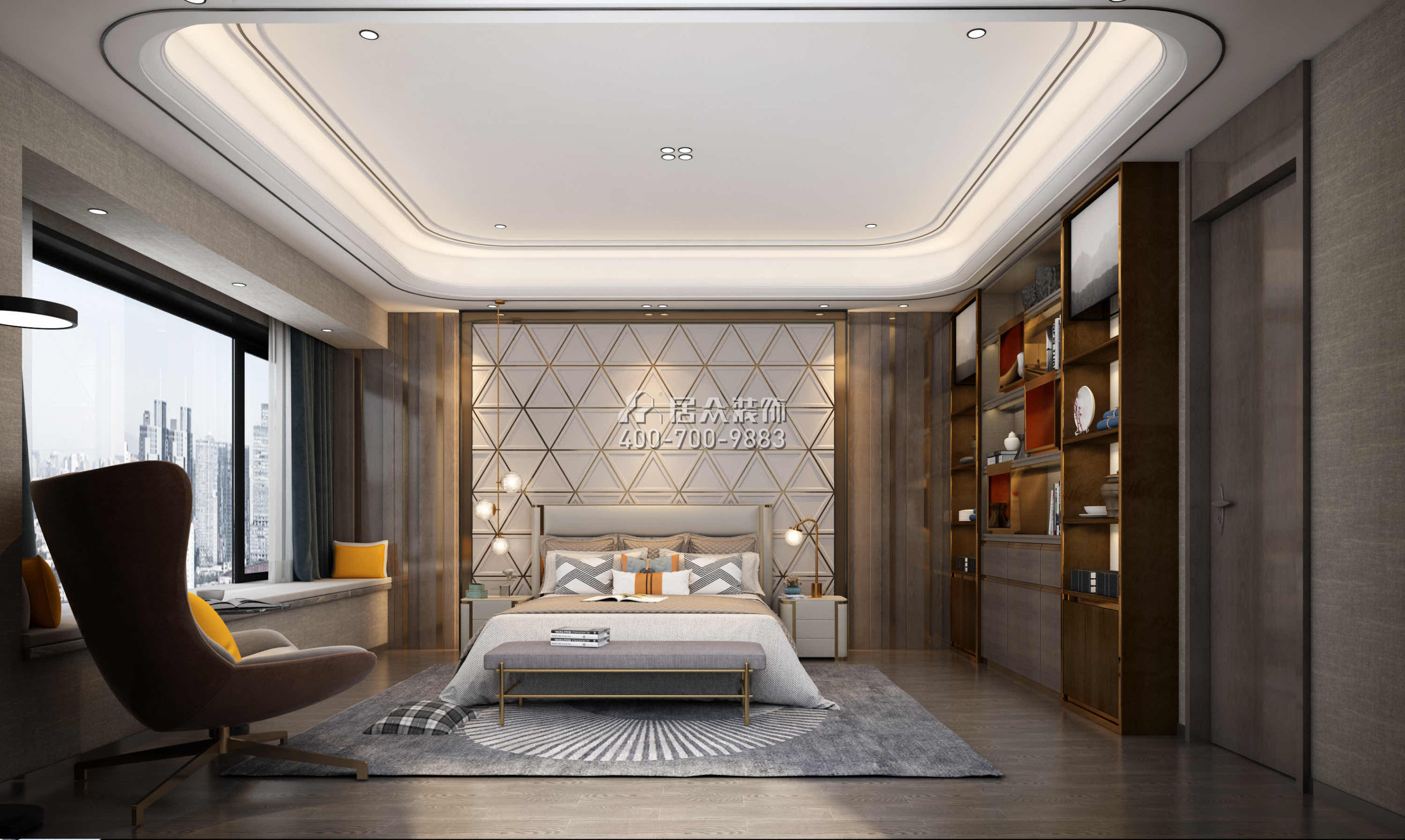 新天鹅堡289平方米现代简约风格平层户型卧室装修效果图