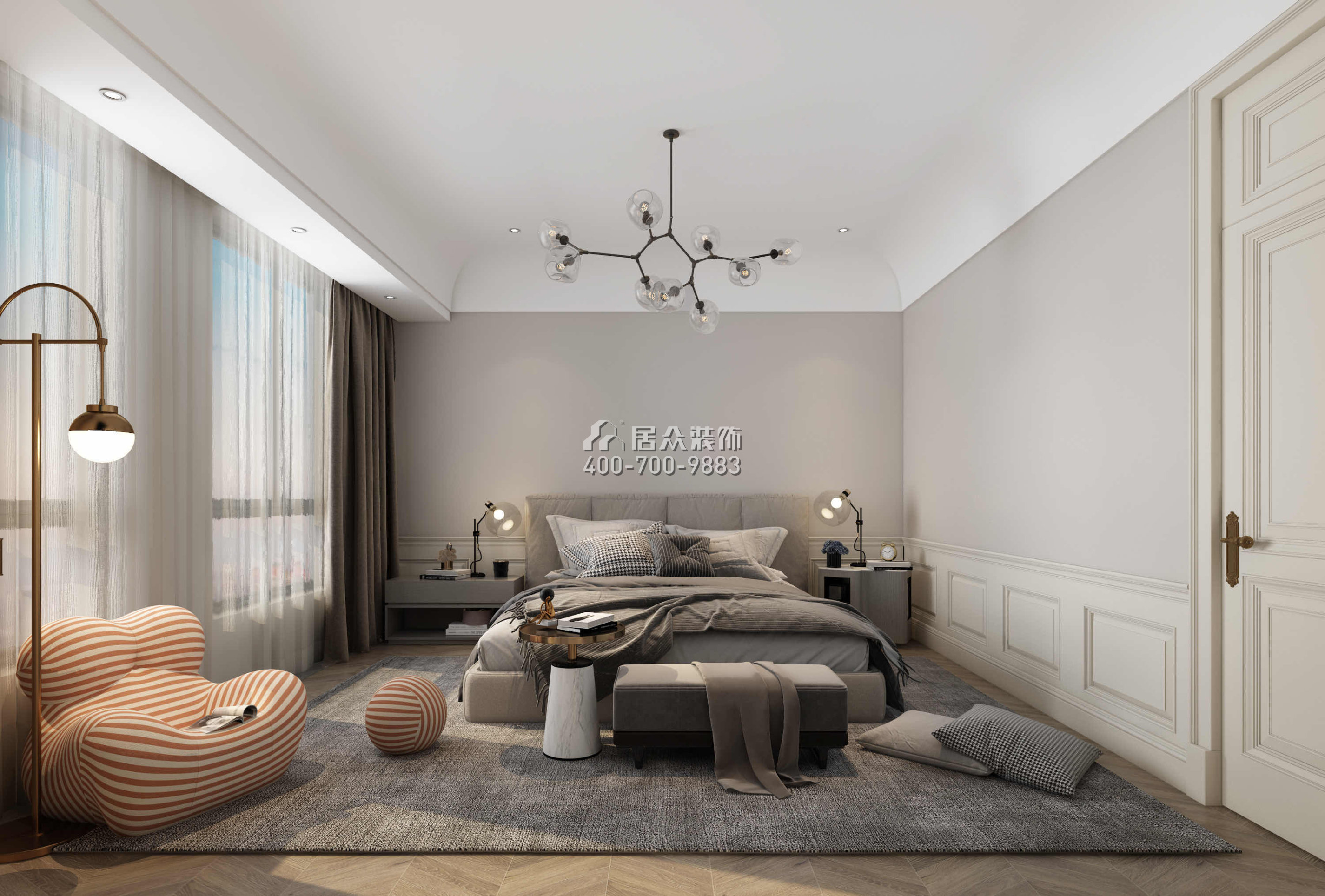 兰江山第240平方米美式风格平层户型卧室kok电竞平台效果图