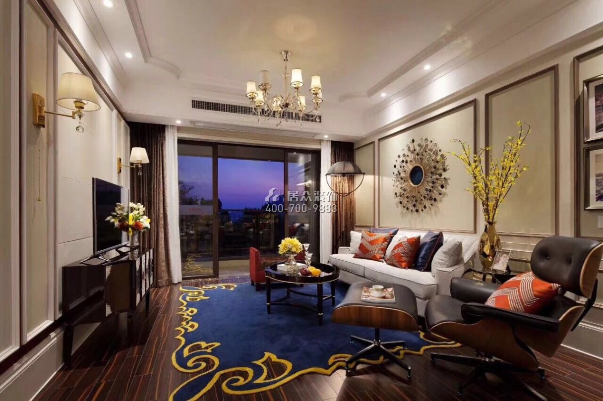中海鹿丹名苑100平方米美式風格平層戶型客廳裝修效果圖