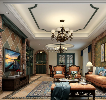 建发鹭洲国际220平方米美式风格复式户型客厅装修效果图
