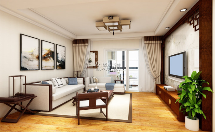 太阳雨家园95平方米中式风格平层户型客厅装修效果图