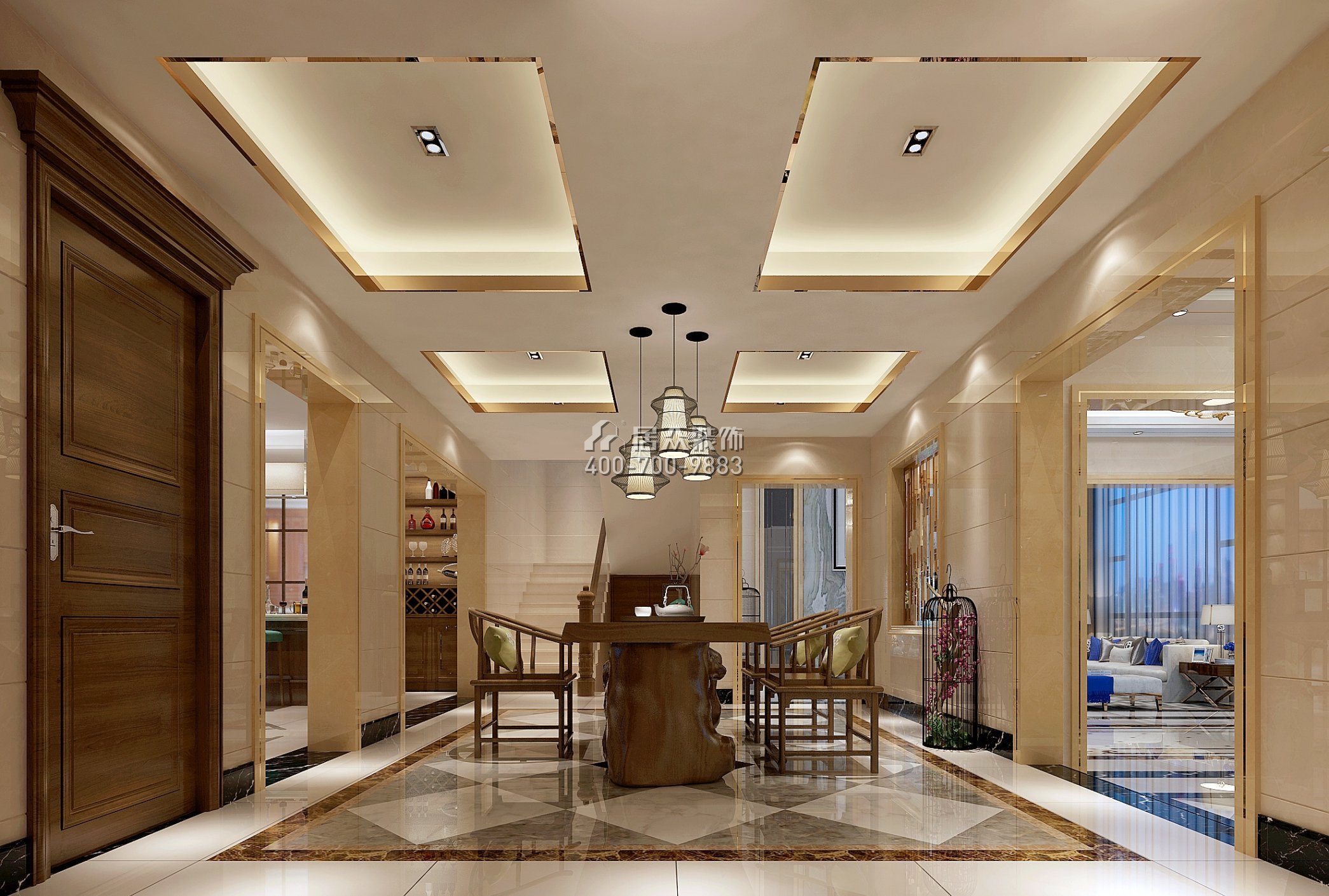 雅宝新城450平方米中式风格别墅户型茶室装修效果图