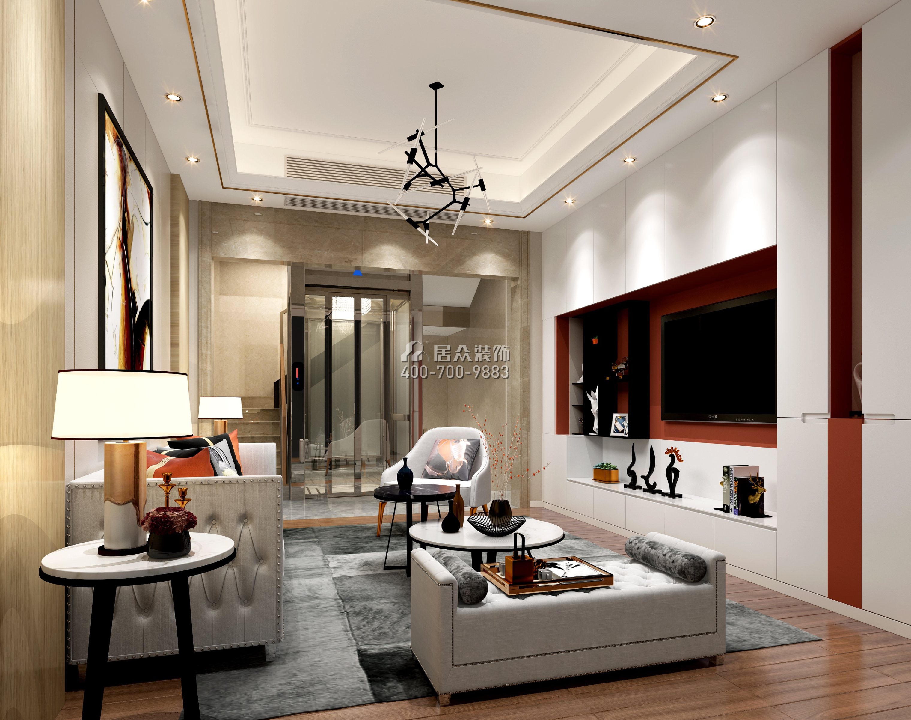 鼎峰尚境600平方米现代简约风格别墅户型客厅装修效果图