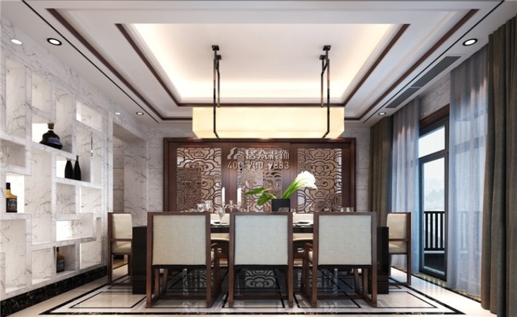 300平方米中式风格平层户型餐厅装修效果图