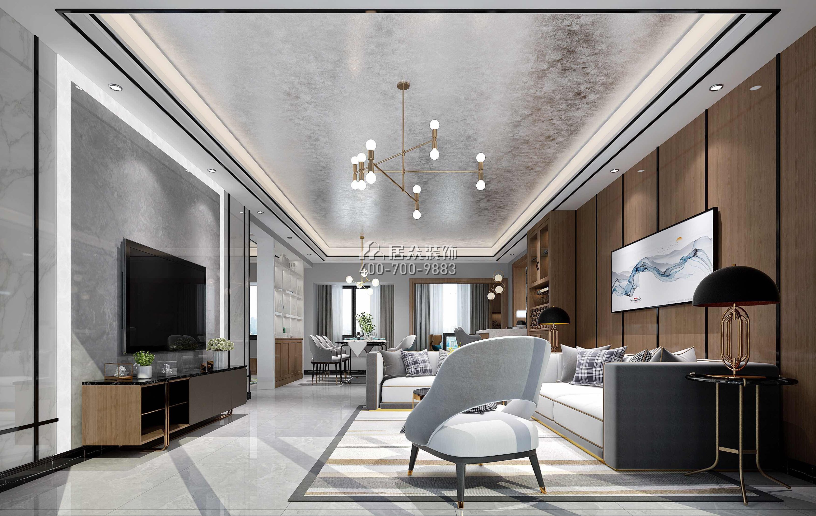 星河丹堤152平方米現代簡約風格平層戶型客廳裝修效果圖