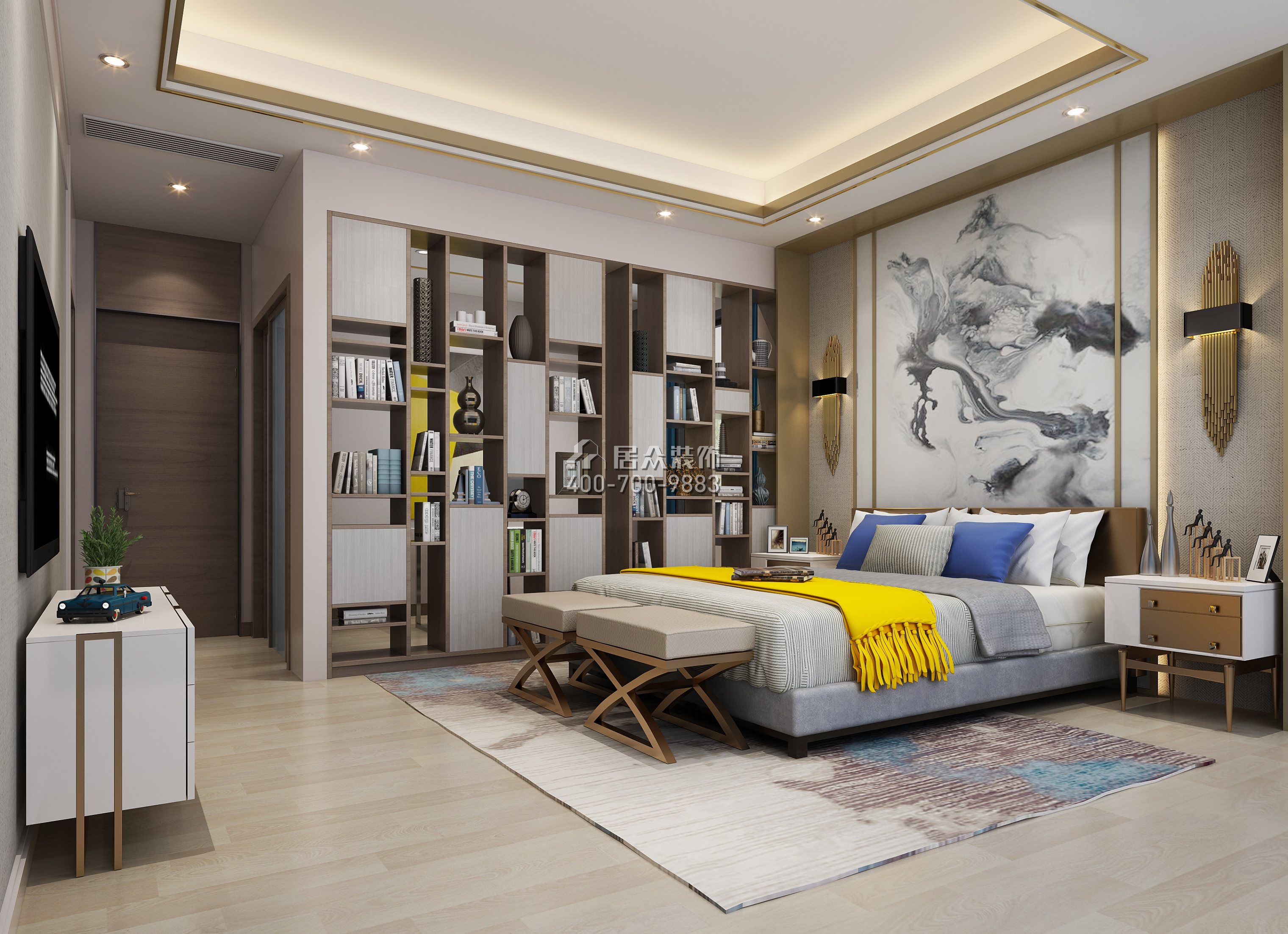 鼎峰尚境600平方米现代简约风格别墅户型卧室装修效果图