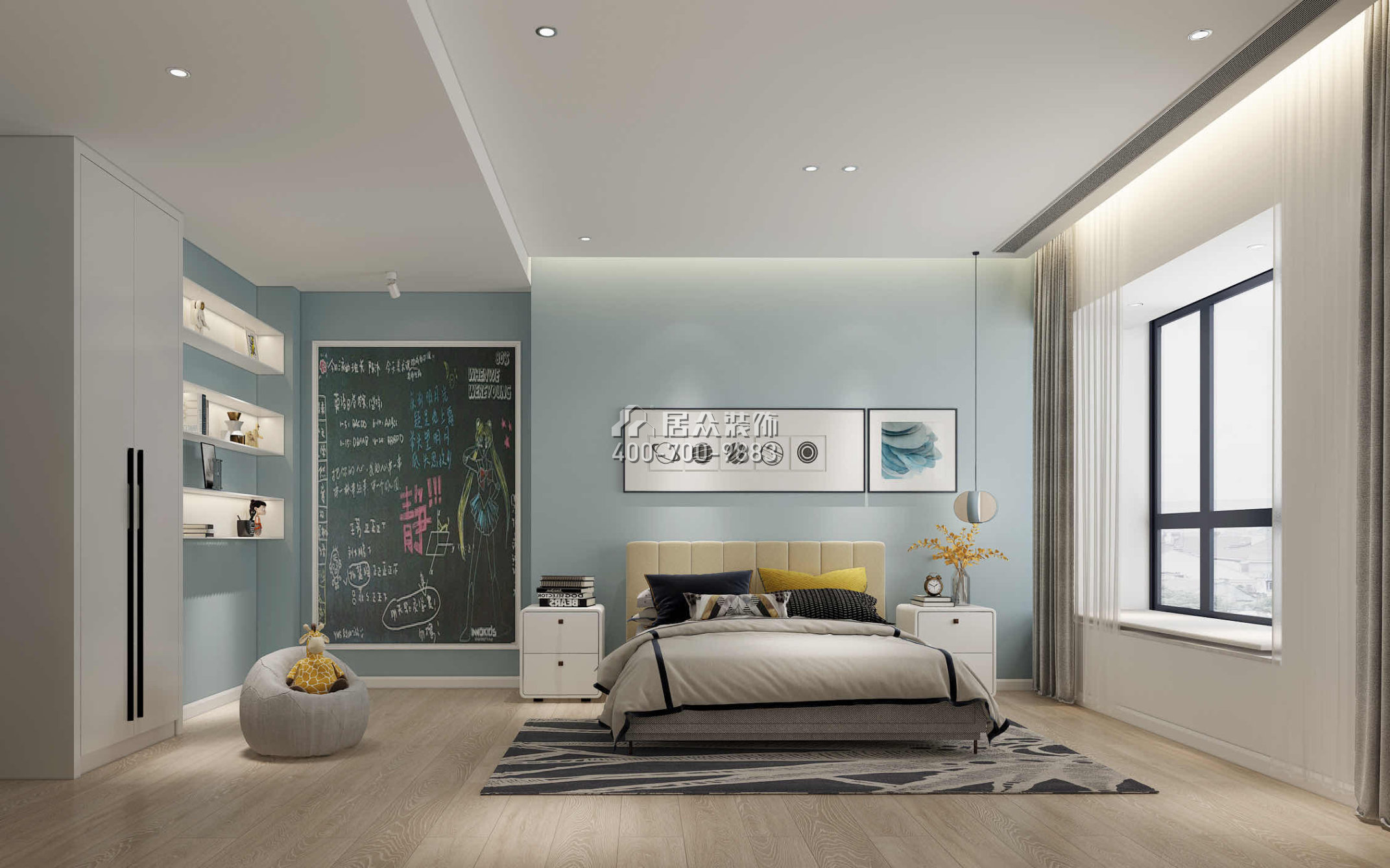 观园200平方米现代简约风格平层户型卧室装修效果图