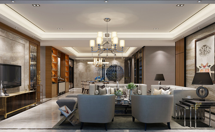 星汇湾329平方米中式风格平层户型客厅装修效果图