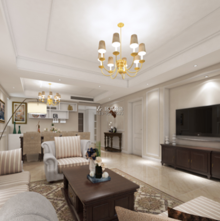 黃埔雅苑一期143平方米美式風格平層戶型客廳裝修效果圖