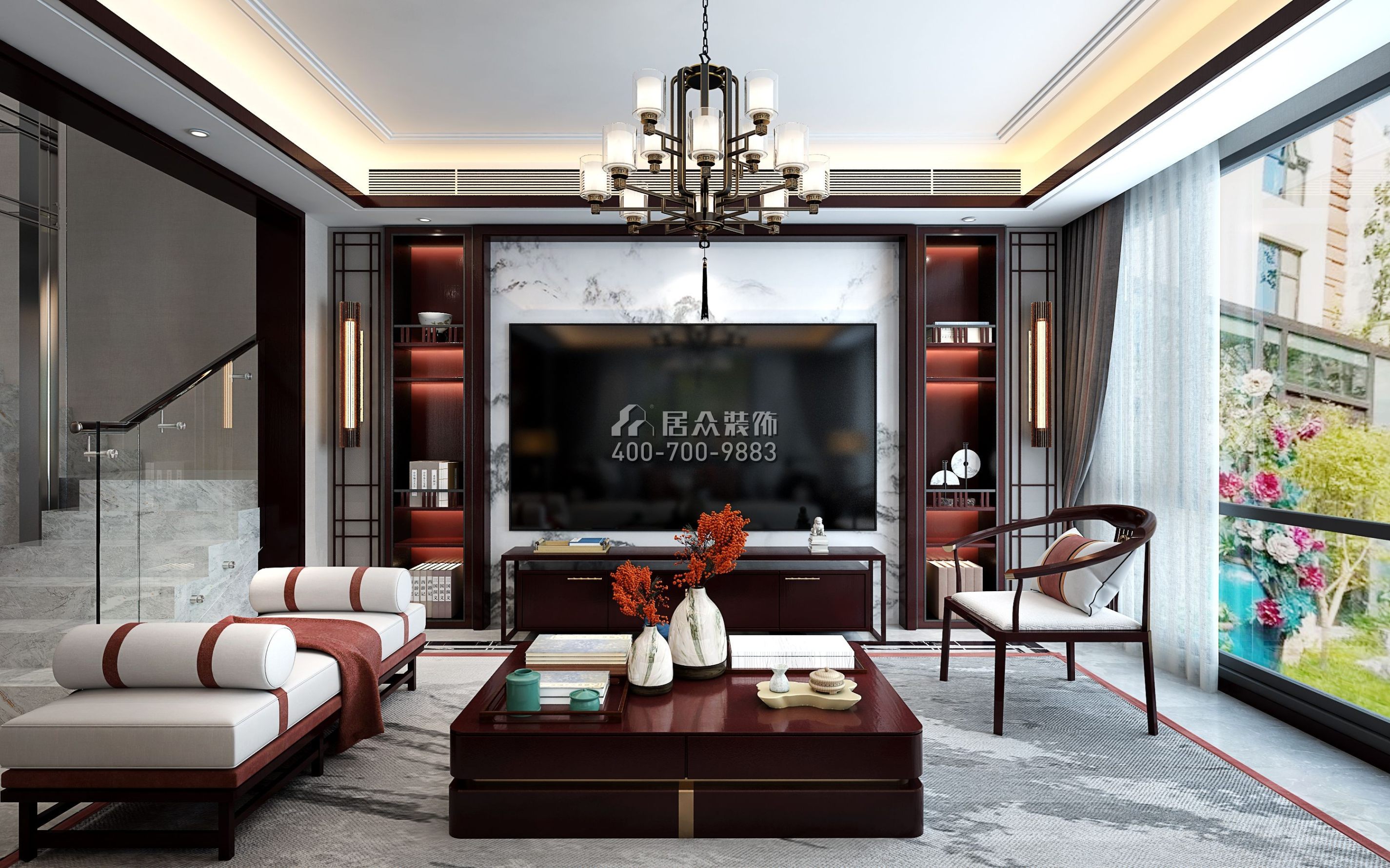 天鹅湾3期450平方米中式风格别墅户型客厅装修效果图