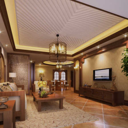 保利国际广场260平方米美式风格平层户型客厅装修效果图