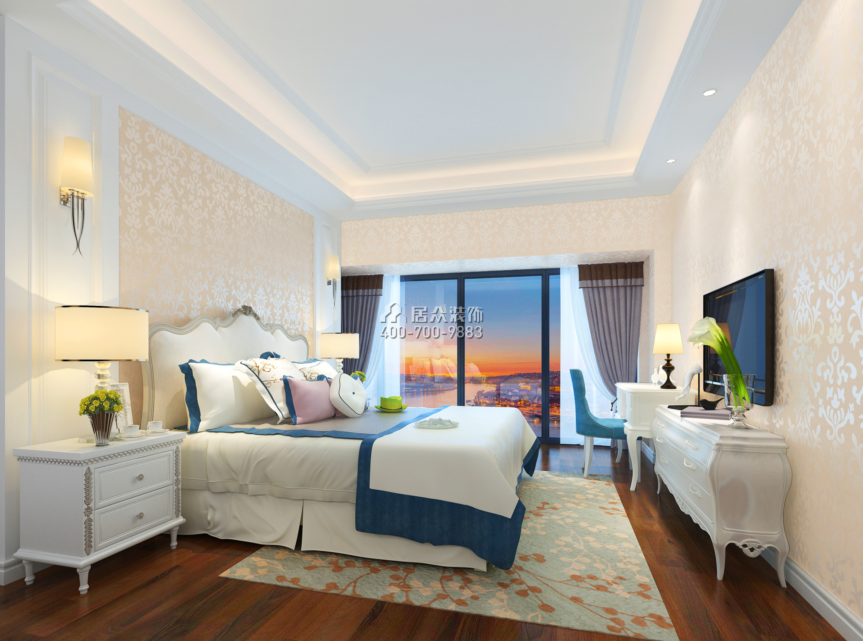 前海丹华园89平方米欧式风格平层户型卧室装修效果图