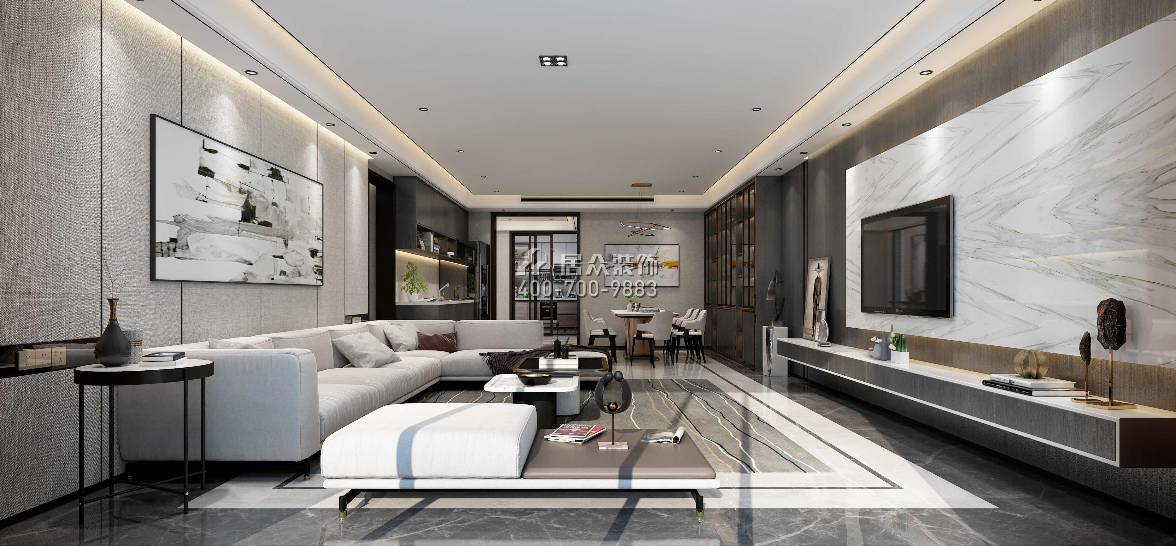 三湘海尚230平方米现代简约风格平层户型客厅装修效果图