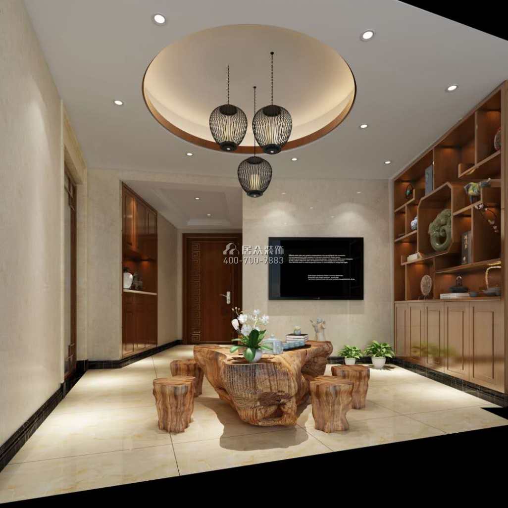 錦江豪苑137平方米中式風格平層戶型客廳裝修效果圖