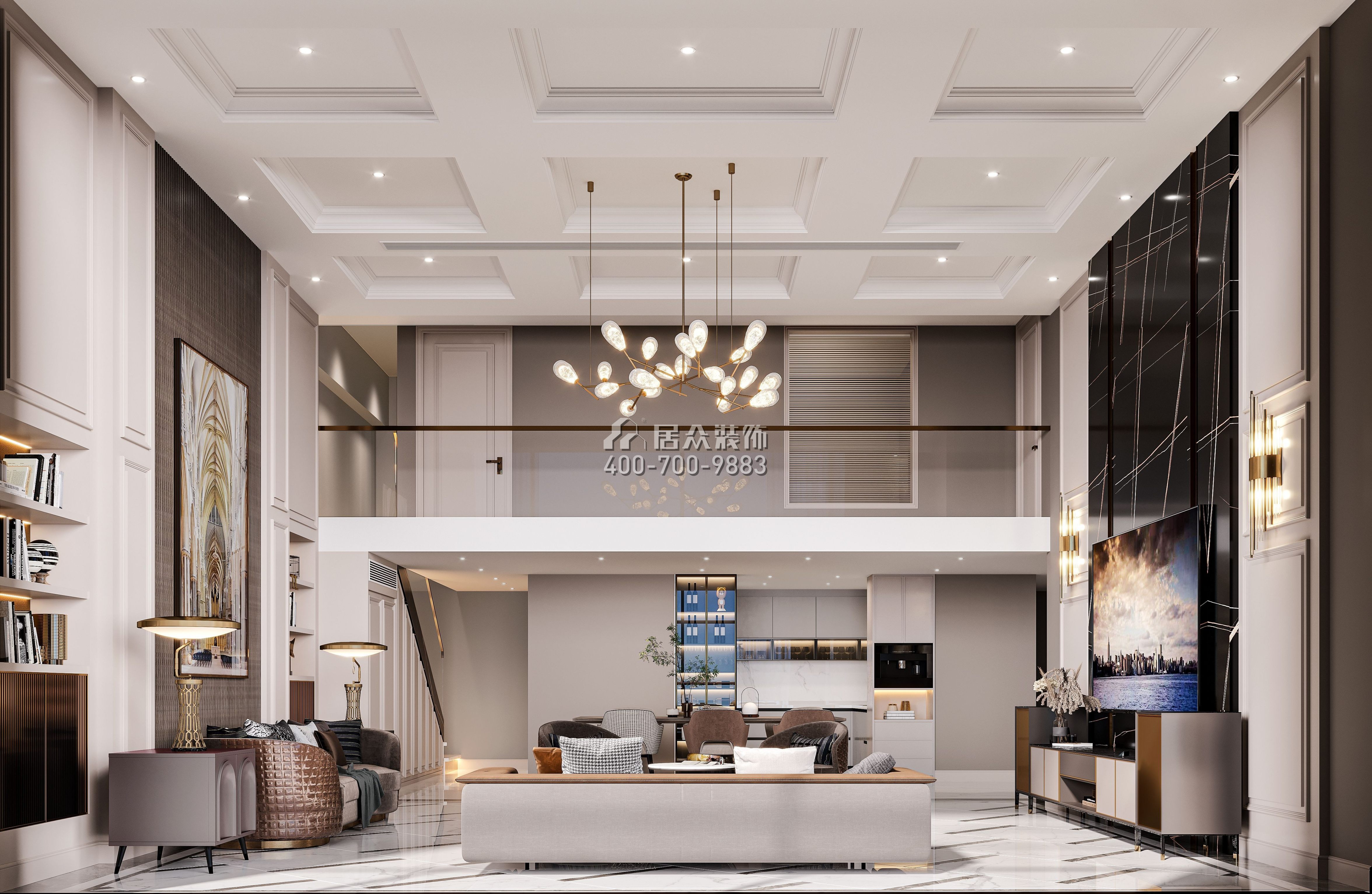 中葡商贸广场200平方米欧式风格复式户型客厅装修效果图