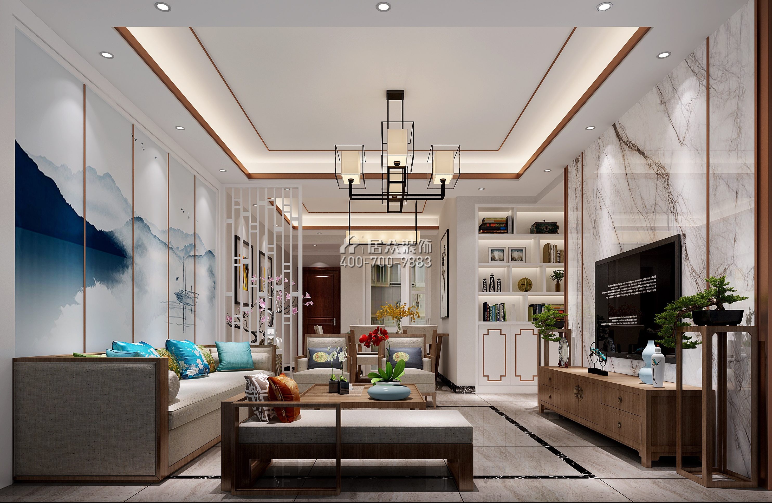 春晖国际花园120平方米中式风格平层户型客厅装修效果图