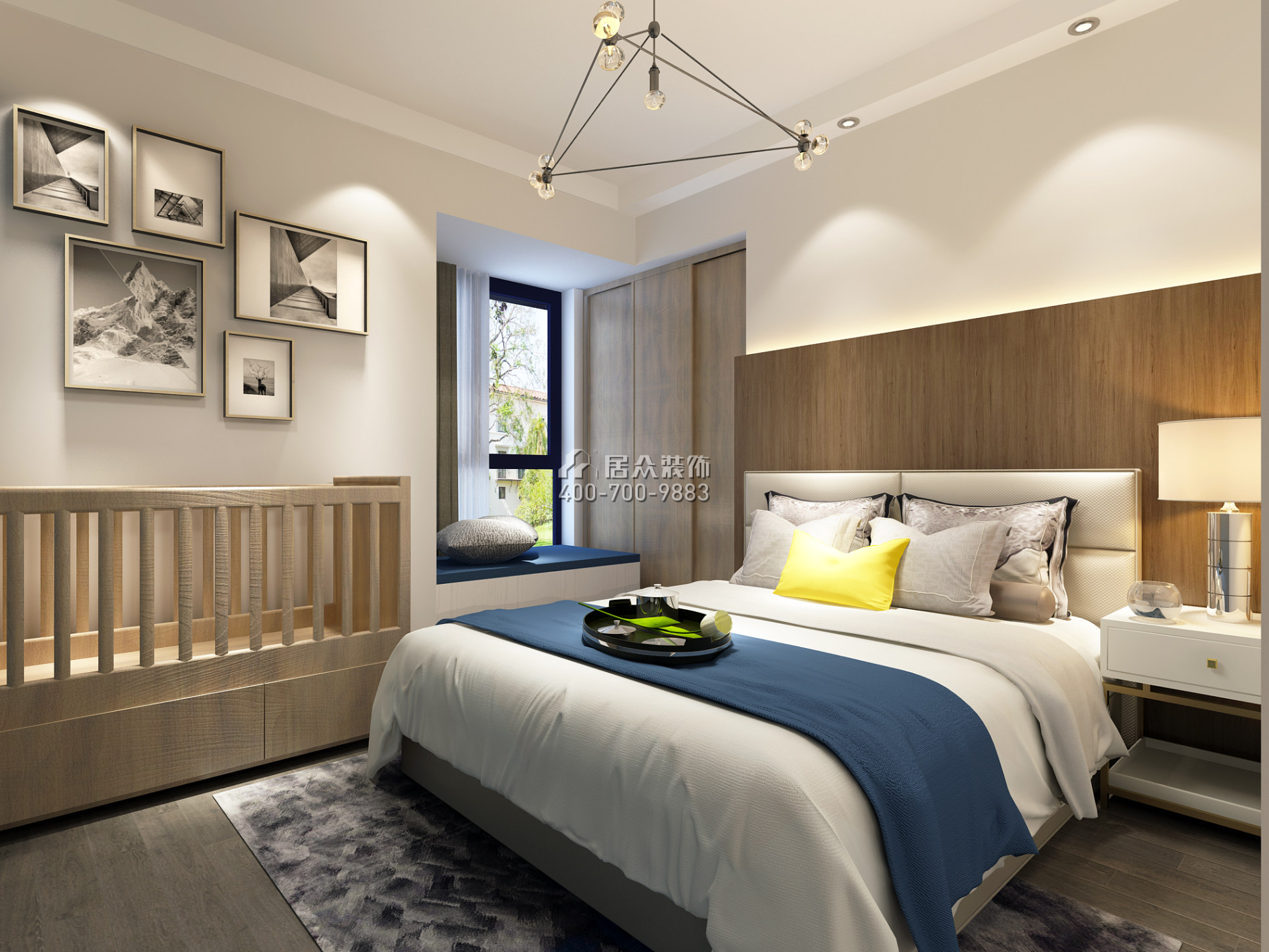 泰华阳光海90平方米北欧风格平层户型卧室装修效果图