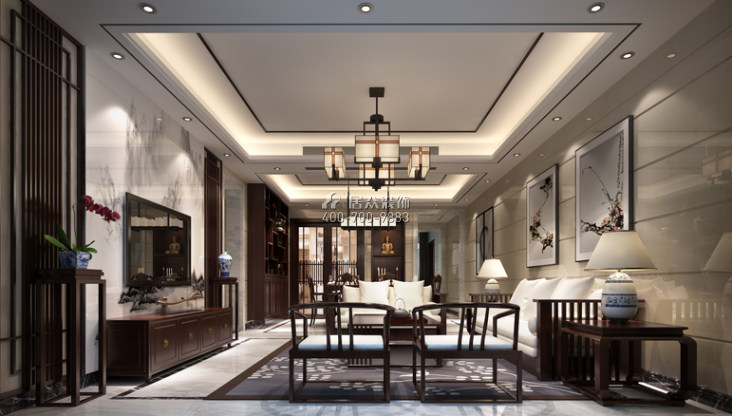 星匯名庭150平方米中式風格平層戶型客廳裝修效果圖