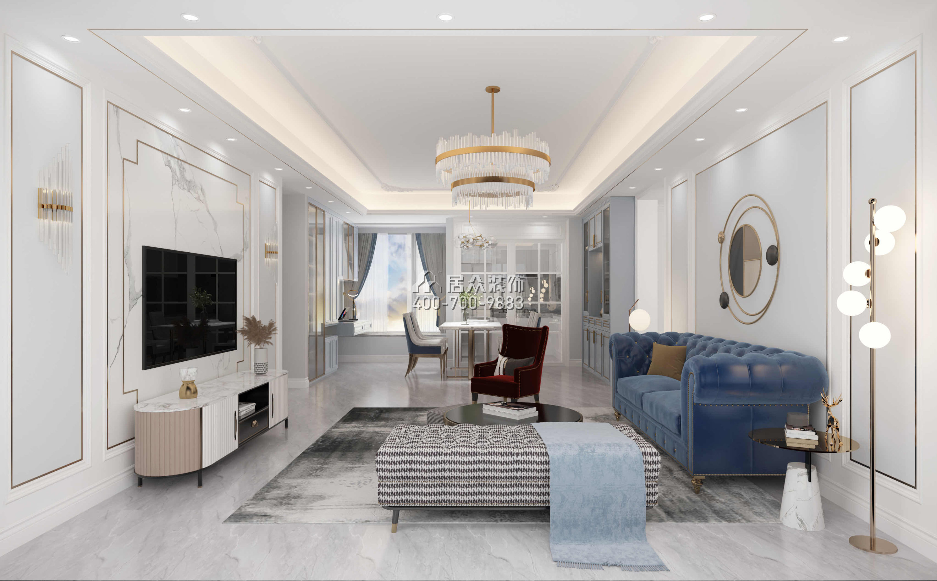 卓能雅苑126平方米欧式风格平层户型客厅装修效果图