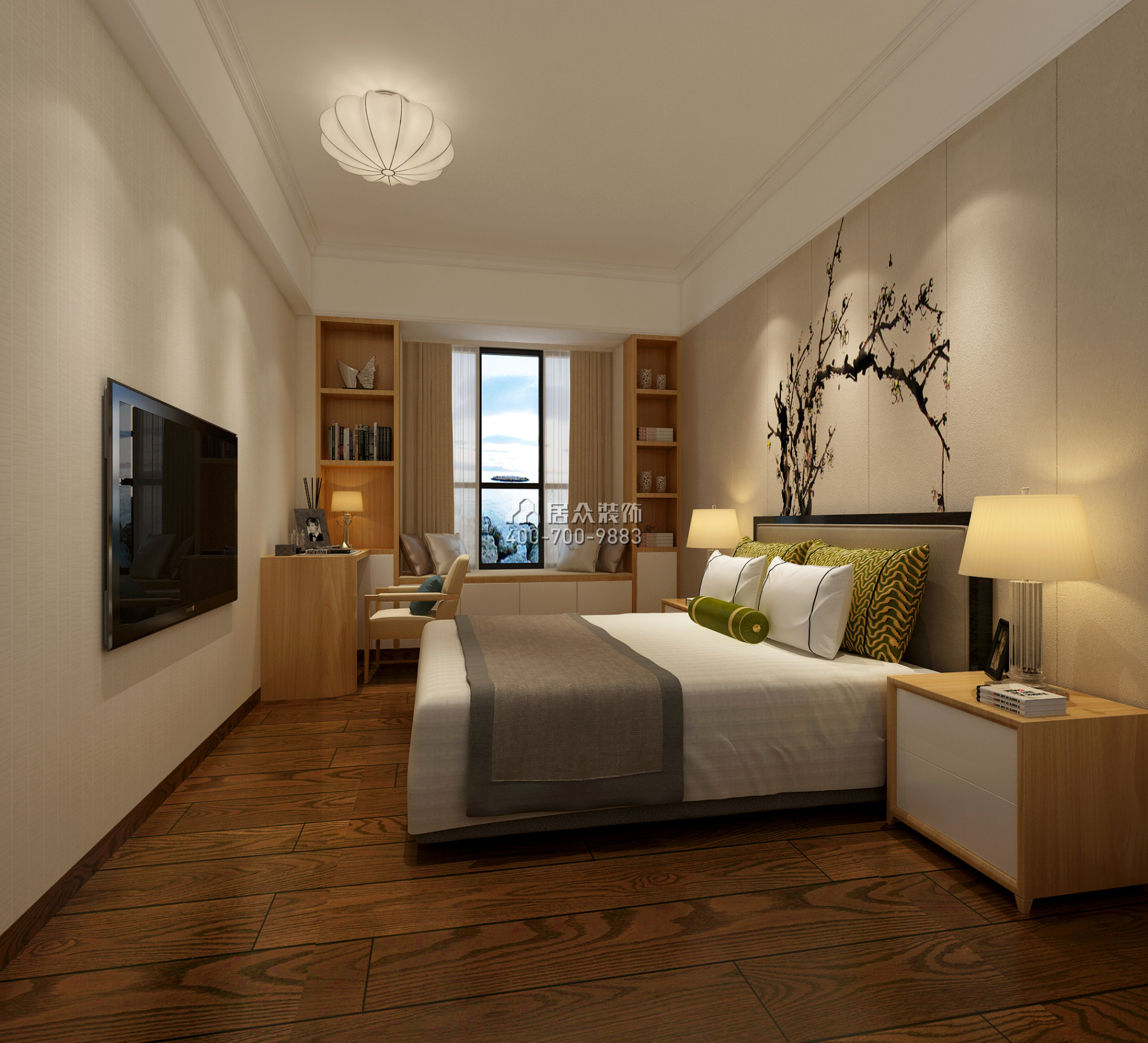 中伦东海岸121平方米现代简约风格平层户型卧室装修效果图