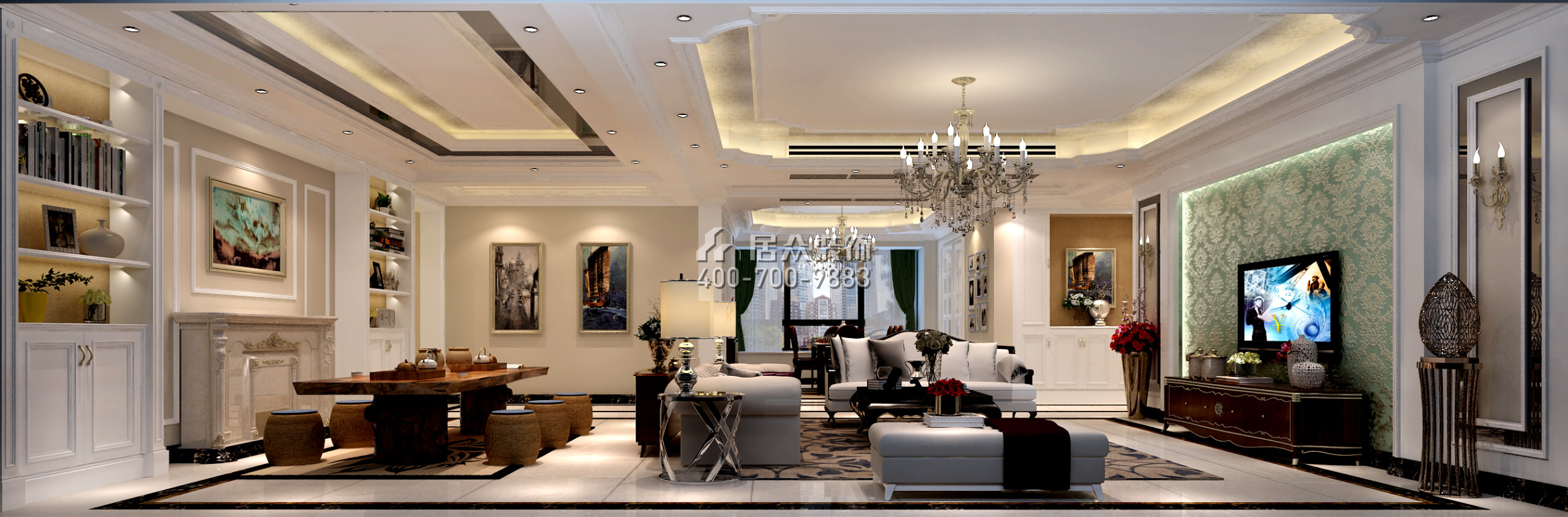 保利東江首府290平方米歐式風格平層戶型客廳裝修效果圖