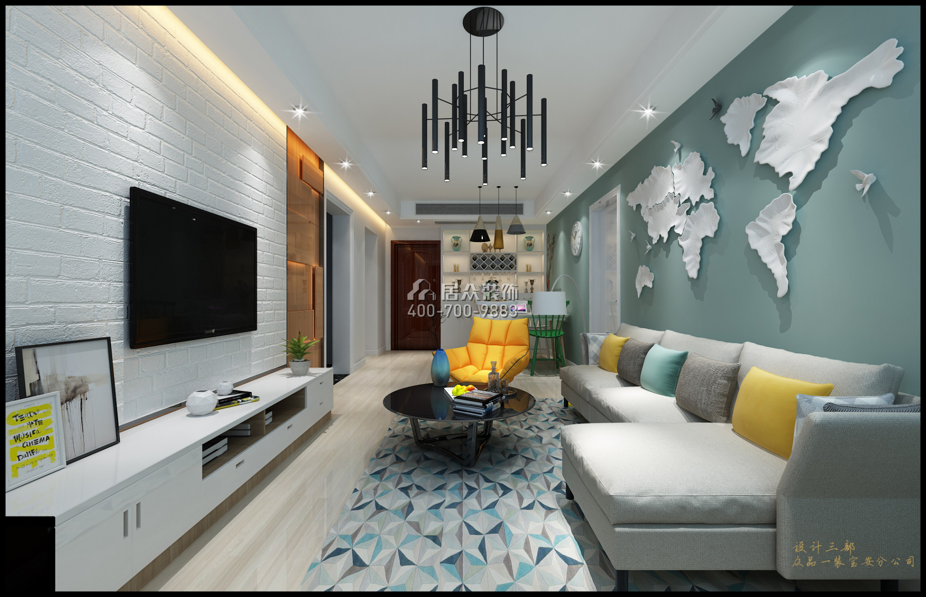 華盛新沙薈名庭三期70平方米現代簡約風格平層戶型客廳裝修效果圖