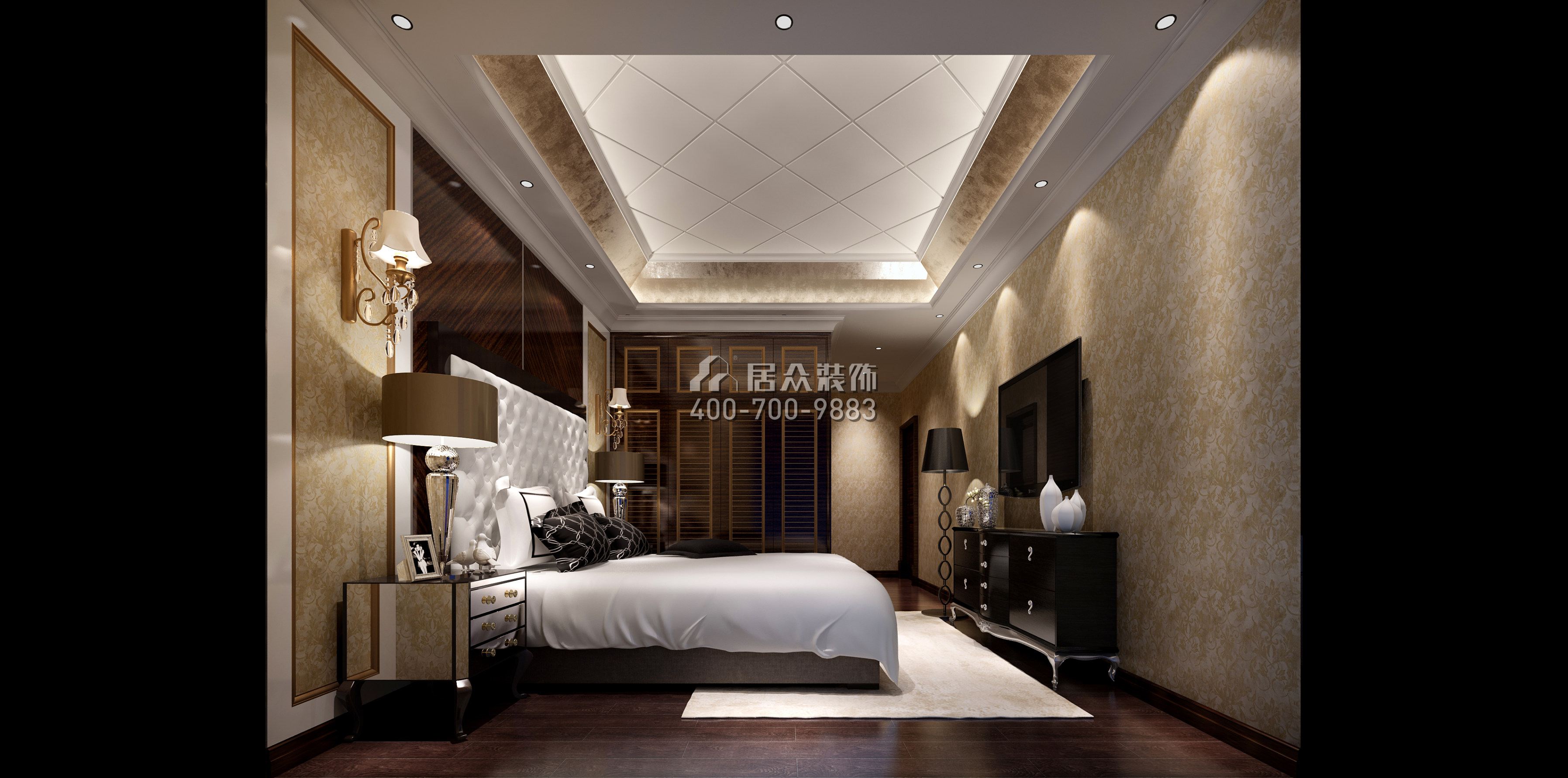 波托菲诺纯水岸520平方米新古典风格复式户型卧室装修效果图