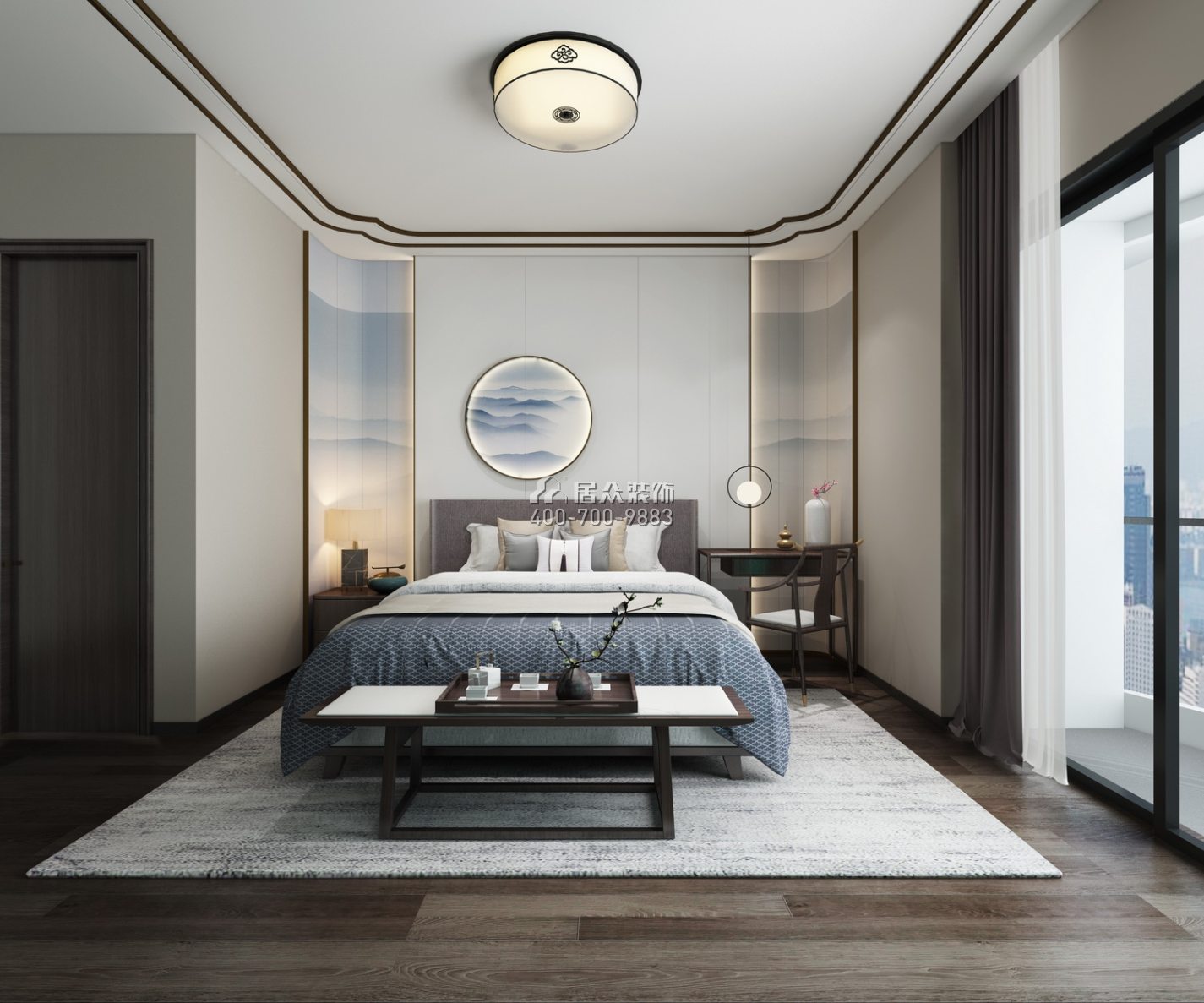 擎天华庭126平方米中式风格平层户型卧室装修效果图