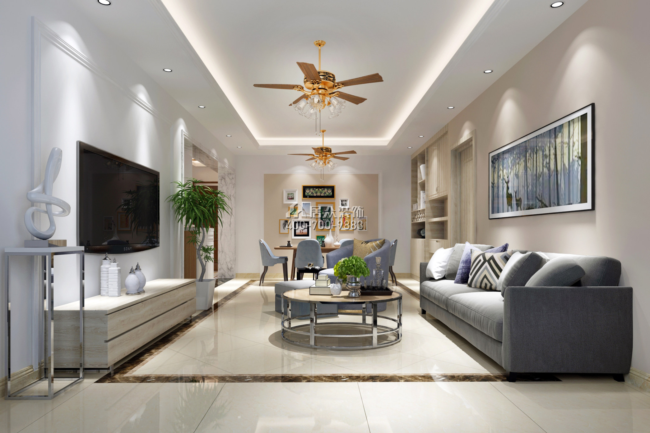 俊景豪園102平方米現代簡約風格平層戶型客廳裝修效果圖