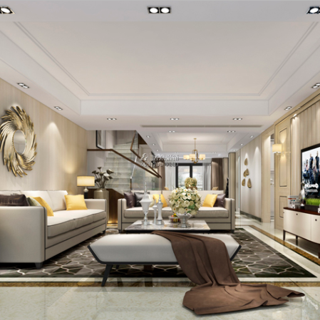 紅樹別院226平方米現代簡約風格復式戶型客廳裝修效果圖