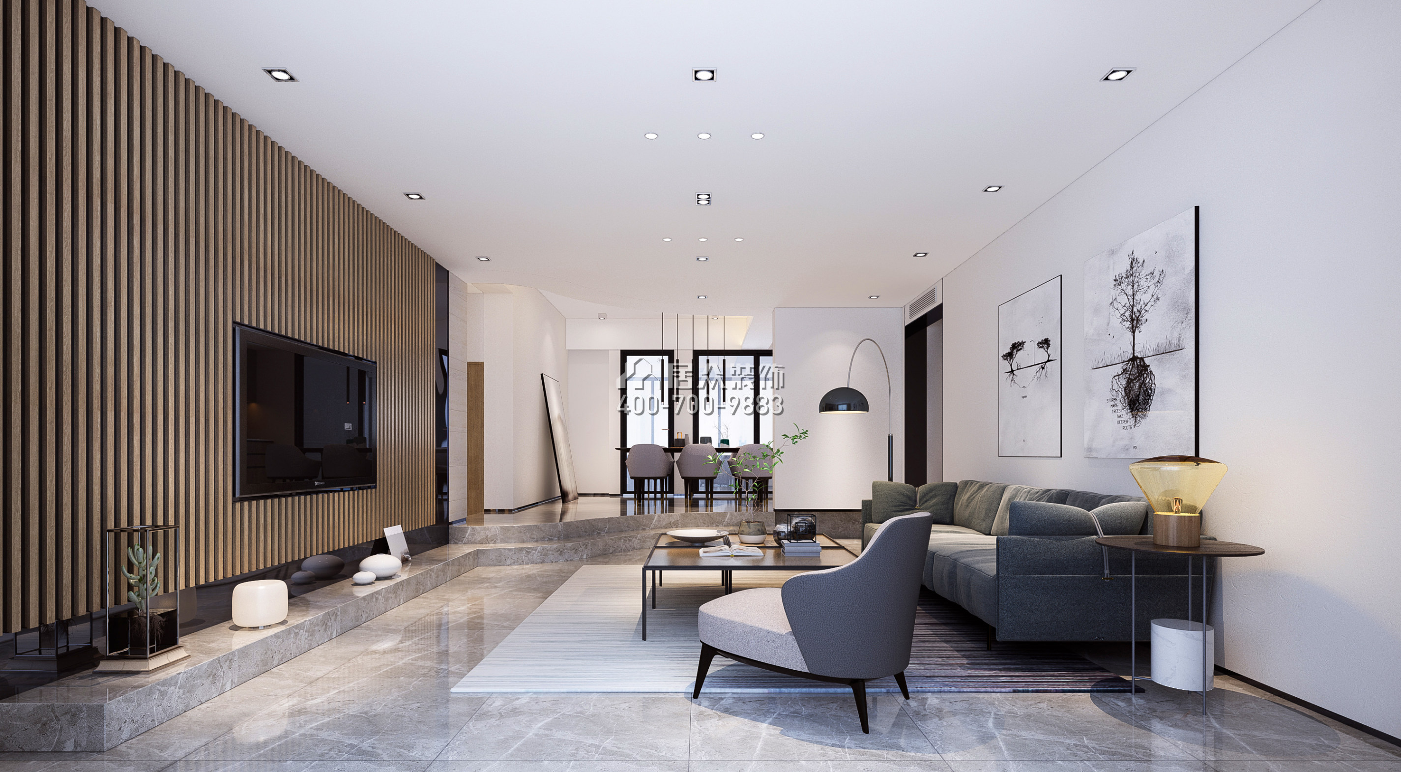 熙龍灣二期274平方米現代簡約風格復式戶型客廳裝修效果圖