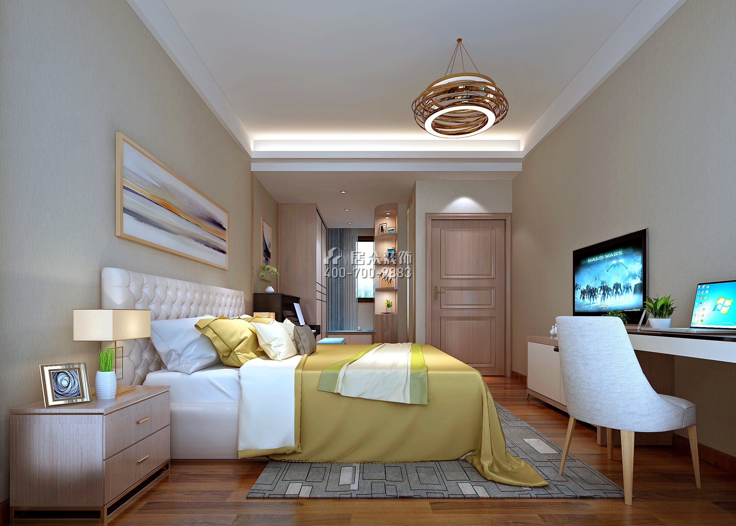 鼎峰国汇山128平方米现代简约风格平层户型卧室装修效果图