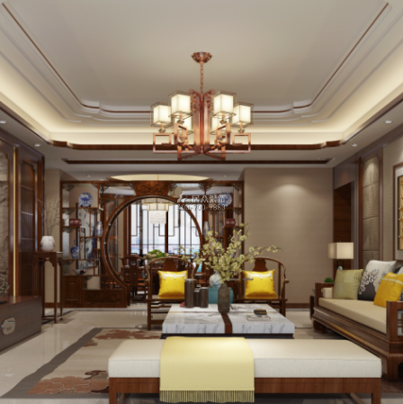 藏龙230平方米中式风格平层户型客厅装修效果图