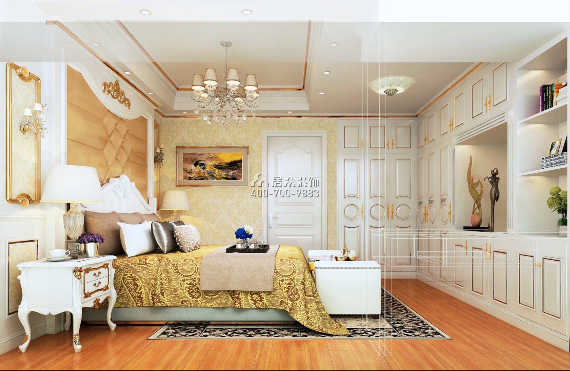 华盛新沙荟名庭二期89平方米欧式风格平层户型卧室装修效果图
