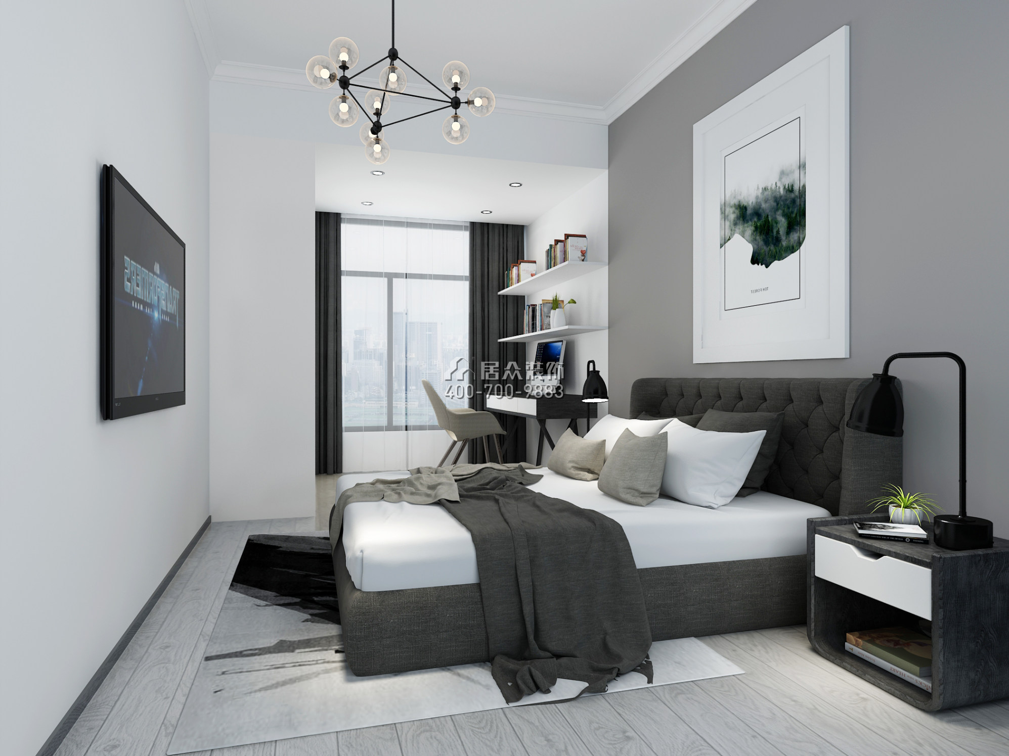 康达尔山海上园一期120平方米现代简约风格平层户型卧室装修效果图